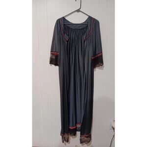 Perfectform 1X Vintage Black Sheer House Dress With Pink Accents House Coat